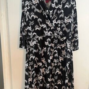 212 Collection Black and White Chevron Wrap Dress